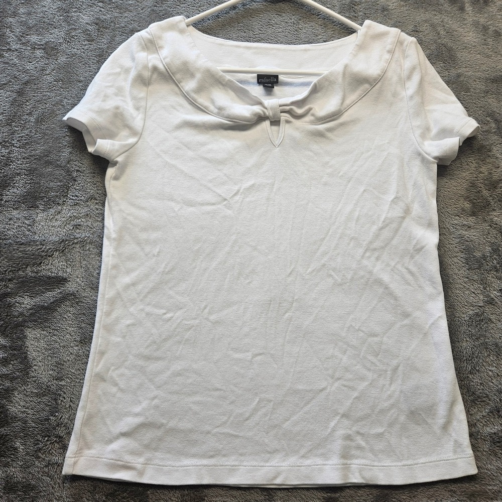 Rafaella White Cotton Short Sleeve Top Knot Portrait‎ Neck Keyhole Size Medium